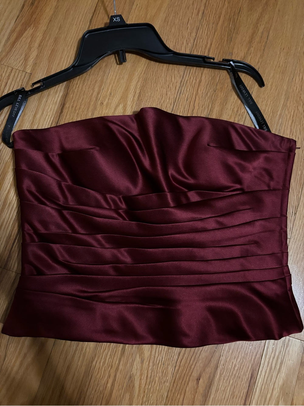 Bill Levkoff Strapless Pleated Satin Bustier Top - Wine